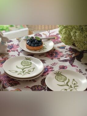 4pk 6” stoneware Aralia Appetizer plates hand Painted Green Threshold